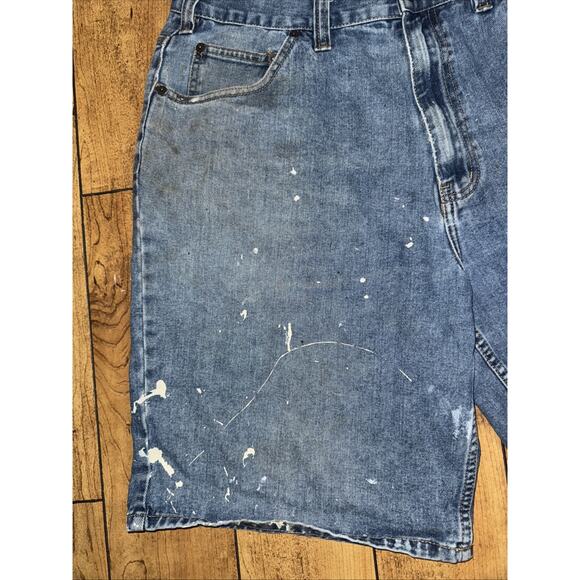 Vintage Big Mac Workwear Carpenter Shorts Blue Paint Distressed 32x12 USA Made - Picture 3 of 8